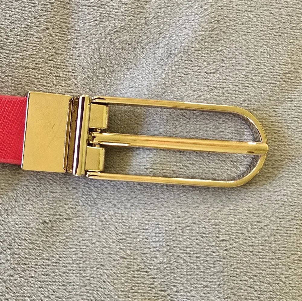 White House Black Market Vibrant Red REVERSIBLE Wide Belt With Goldtone Hardware
